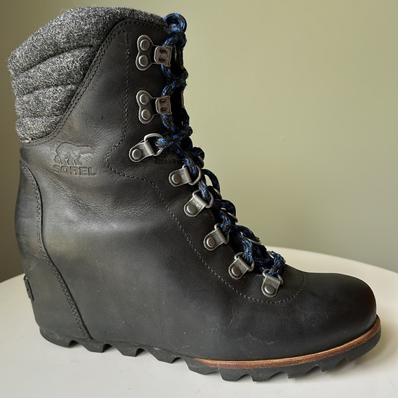 Sorel Leather & Wool Conquest Lace Up Wedge Booties LL-5298 Waterproof - Picture 1 of 17